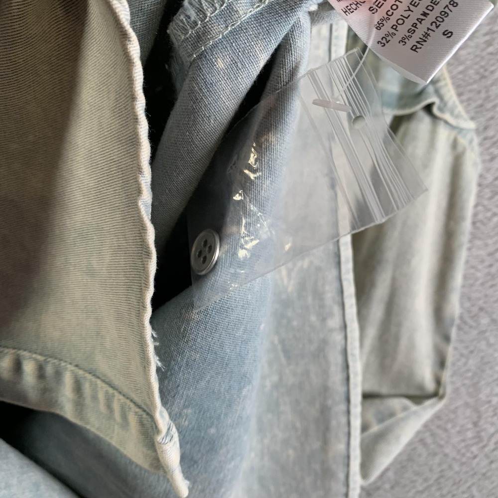 Entro Dress Womens Small Blue Denim Ruffle High Neck Button Up Shirt Dress NEW - Picture 10 of 12